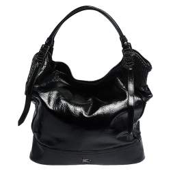 Pre Owned Burburry Black Patent Leather Oversize Hobo
