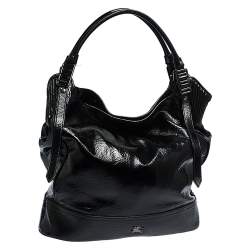 Pre Owned Burburry Black Patent Leather Oversize Hobo