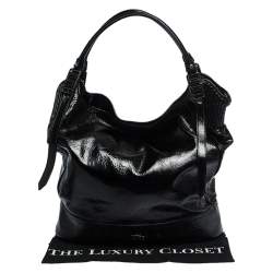 Pre Owned Burburry Black Patent Leather Oversize Hobo