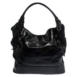 Pre Owned Burburry Black Patent Leather Oversize Hobo