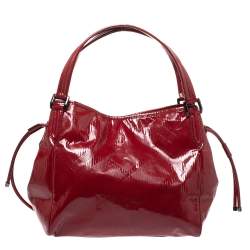 Pre Owned Burberry Red Patent Leather Medium Bilmore Tote