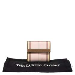 مملوكة مسبقًا محفظة بربري جلد وبلاستيك هاوس تشيك بني/وردي مضغوطة