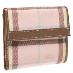 مملوكة مسبقًا محفظة بربري جلد وبلاستيك هاوس تشيك بني/وردي مضغوطة