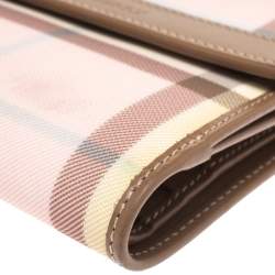 مملوكة مسبقًا محفظة بربري جلد وبلاستيك هاوس تشيك بني/وردي مضغوطة