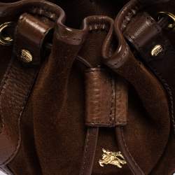 Pre Owned Burberry Brown Suede and Leather Drawstring Hobo