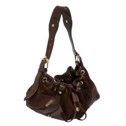 Pre Owned Burberry Brown Suede and Leather Drawstring Hobo