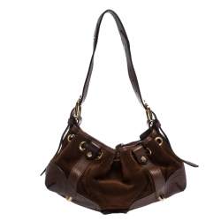 Pre Owned Burberry Brown Suede and Leather Drawstring Hobo
