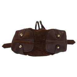 Pre Owned Burberry Brown Suede and Leather Drawstring Hobo