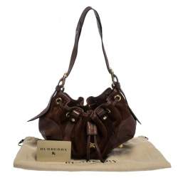 Pre Owned Burberry Brown Suede and Leather Drawstring Hobo