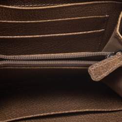 Pre Owned Burberry Beige Floral Embossed Nova Check PVC and Leather Zip Around Compact Wallet