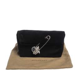 Pre Owned Burberry Black Velvet Crystal Embellished Pin Clutch