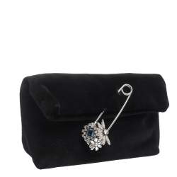 Pre Owned Burberry Black Velvet Crystal Embellished Pin Clutch