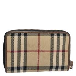 مملوكة مسبقًا محفظة بربري كاروهات هاي ماركت تشيك بيج/ بني وجلد بسحاب محيط