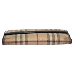 مملوكة مسبقًا محفظة بربري "كونتيننتال" بقلاب جلد و كانفاس مربعات هايماركتبيج و بني