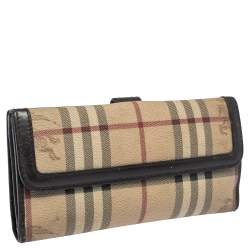 مملوكة مسبقًا محفظة بربري "كونتيننتال" بقلاب جلد و كانفاس مربعات هايماركتبيج و بني