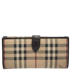 مملوكة مسبقًا محفظة بربري "كونتيننتال" بقلاب جلد و كانفاس مربعات هايماركتبيج و بني