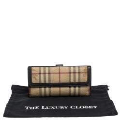 مملوكة مسبقًا محفظة بربري "كونتيننتال" بقلاب جلد و كانفاس مربعات هايماركتبيج و بني