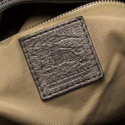 Pre Owned Burberry Metallic Grey Laser Cut Leather Satchel