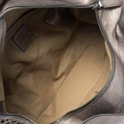 Pre Owned Burberry Metallic Grey Laser Cut Leather Satchel