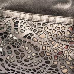 Pre Owned Burberry Metallic Grey Laser Cut Leather Satchel