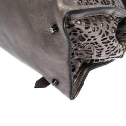 Pre Owned Burberry Metallic Grey Laser Cut Leather Satchel