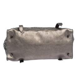 Pre Owned Burberry Metallic Grey Laser Cut Leather Satchel