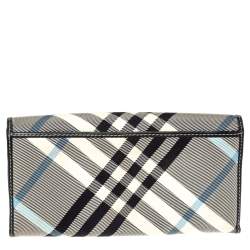 Pre Owned Burberry Blue Label Black/Blue House Check Fabric Flap Continental Wallet