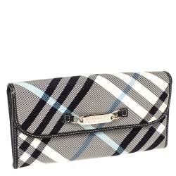 Pre Owned Burberry Blue Label Black/Blue House Check Fabric Flap Continental Wallet