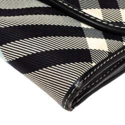 Pre Owned Burberry Blue Label Black/Blue House Check Fabric Flap Continental Wallet