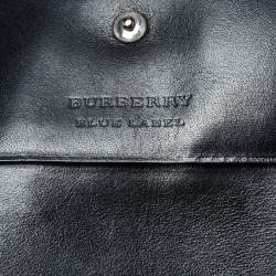 Pre Owned Burberry Blue Label Black/Blue House Check Fabric Flap Continental Wallet