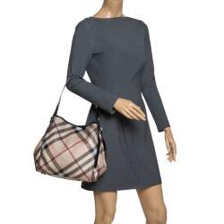 Pre Owned Burberry Black/Beige Nova Check PVC and Patent Leather Small Canterbury Tote