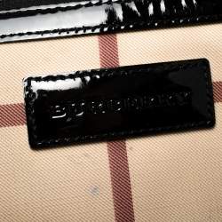Pre Owned Burberry Black/Beige Nova Check PVC and Patent Leather Small Canterbury Tote