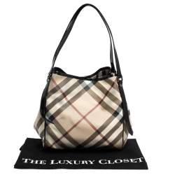 Pre Owned Burberry Black/Beige Nova Check PVC and Patent Leather Small Canterbury Tote