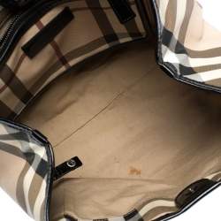 Pre Owned Burberry Black/Beige Nova Check PVC and Patent Leather Small Canterbury Tote