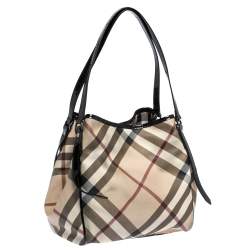 Pre Owned Burberry Black/Beige Nova Check PVC and Patent Leather Small Canterbury Tote