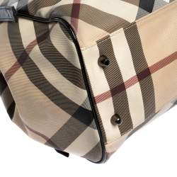 Pre Owned Burberry Black/Beige Nova Check PVC and Patent Leather Small Canterbury Tote