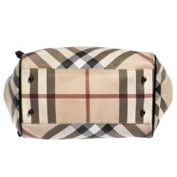 Pre Owned Burberry Black/Beige Nova Check PVC and Patent Leather Small Canterbury Tote
