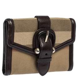 Burberry Brown/Beige Nova Check Canvas and Leather Buckle Compact Wallet