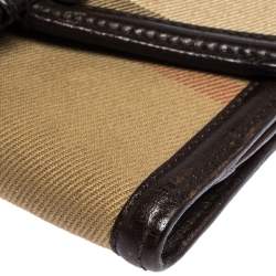 Burberry Brown/Beige Nova Check Canvas and Leather Buckle Compact Wallet