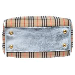 Pre Owned Burberry Silver/Beige Haymarket Check Canvas and Leather Link Bowler Bag