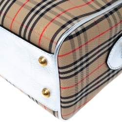 Pre Owned Burberry Silver/Beige Haymarket Check Canvas and Leather Link Bowler Bag