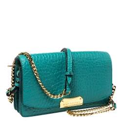 Pre Owned Burberry Turquoise Leather Madison Wallet on Chain