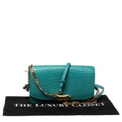 Pre Owned Burberry Turquoise Leather Madison Wallet on Chain