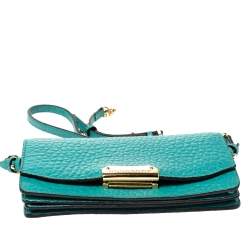 Pre Owned Burberry Turquoise Leather Madison Wallet on Chain