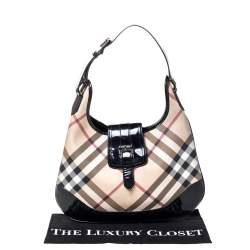 Pre Owned Burberry Beige/Black Nova Check PVC and Patent Leather Large Brooke Hobo