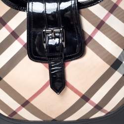 Pre Owned Burberry Beige/Black Nova Check PVC and Patent Leather Large Brooke Hobo