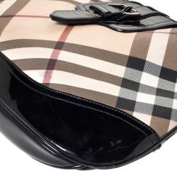 Pre Owned Burberry Beige/Black Nova Check PVC and Patent Leather Large Brooke Hobo