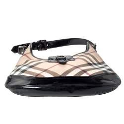 Pre Owned Burberry Beige/Black Nova Check PVC and Patent Leather Large Brooke Hobo
