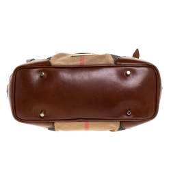 Pre Owned Burberry Brown House Check Canvas and Leather Bridle Whipstitch Tote