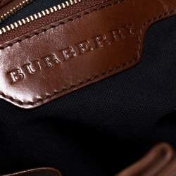 Pre Owned Burberry Brown House Check Canvas and Leather Bridle Whipstitch Tote